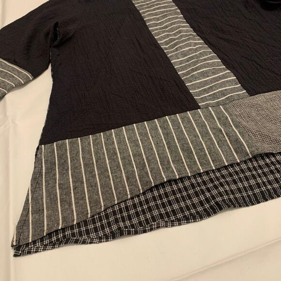 Soft Surroundings Sz S patchwork checked striped 3/4 sleeves oversized top boho - Picture 10 of 10